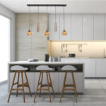 Moderne Glazen Hanglamp 5 Lichts Balk 3 Amber Glazen 2 X Gu10 3