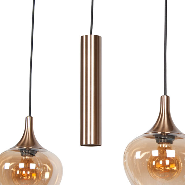 Moderne Glazen Hanglamp 5 Lichts Balk 3 Amber Glazen 2 X Gu10 5