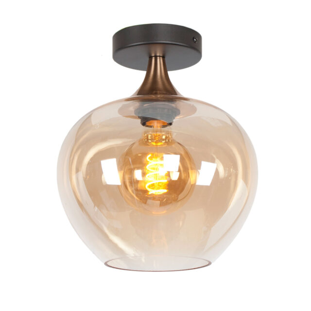 Plafondlamp met amber glas Ø 24 cm - Afbeelding 1