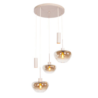 Ronde Glazen Hanglamp Genua Zand Beige Luxe 5 Lichts Voor Boven Eettafel 13