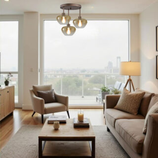 Ronde Glazen Plafondlamp Genua Cacao Luxe 3 Lichts Voor Boven Salontafel