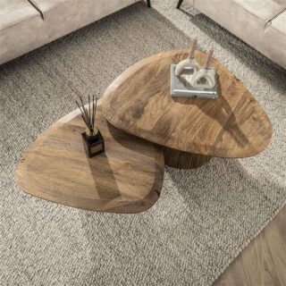 Salontafel Set Van 2 Wave Driehoekig Blad Massief Mango Zandkleur 6