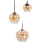 Stijlvolle 3 Lichts Hanglamp Getrapt Goud Brons Met Amber Glas 15