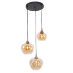 Stijlvolle 3 lichts hanglamp getrapt | goud/brons met amber glas