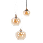 Stijlvolle 3 Lichts Hanglamp Getrapt Goud Brons Met Amber Glas 16