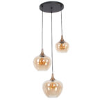 Stijlvolle 3 Lichts Hanglamp Getrapt Goud Brons Met Amber Glas 17