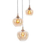 Stijlvolle 3 Lichts Hanglamp Getrapt Goud Brons Met Amber Glas 18