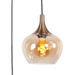 Stijlvolle 3 Lichts Hanglamp Getrapt Goud Brons Met Amber Glas 9