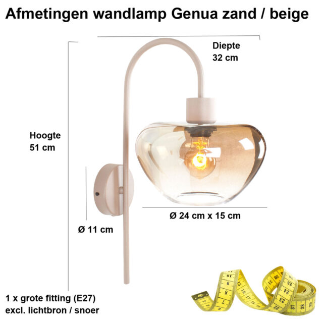 Wandlamp Genua Zand Beige Met Glas Luxe 1 Lichts Voor Aan De Wand
