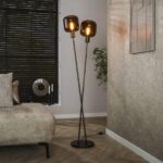 Vloerlamp Bronza 2-lichts | brons met amber glas | E27 | 167 cm