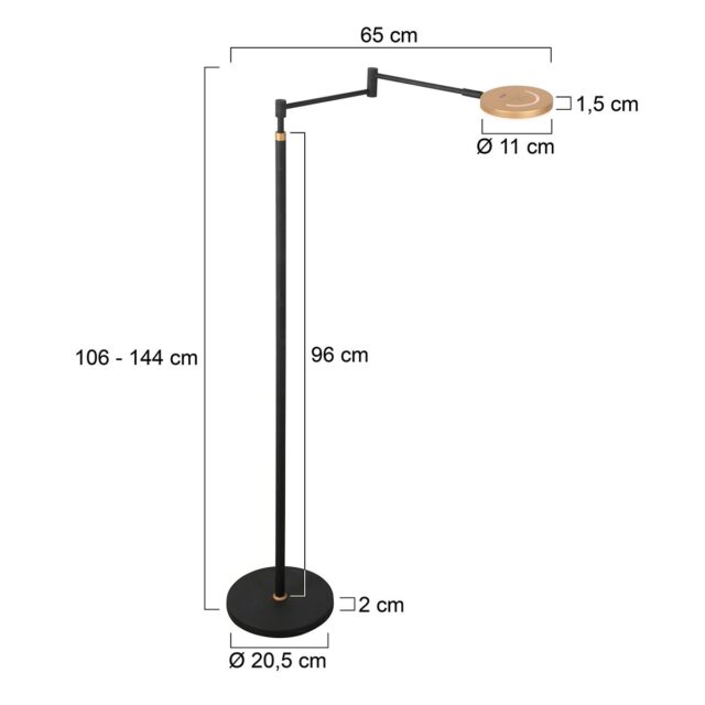 Vloerlamp Soleil Zwart Goud Draadloze Luxe Leeslamp Met Warme Uitstraling 11