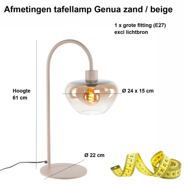 Beige Tafellamp Genua Met Glas Sfeervolle Tafellamp Voor Op Een Dressoir