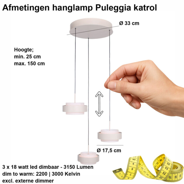Ronde 3 Lichts Katrol Hanglamp Zand Beige Puleggia Dim To Warm 2