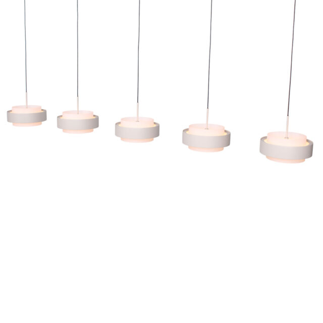 Verstelbare Zand Beige Hanglamp Puleggia 5 Lichts Dim To Warm Katrolsysteem 18