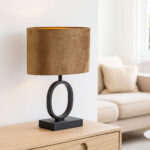 Zwarte tafellamp met kap Verona small | Coffee on gold 25 cm - Afbeelding 2