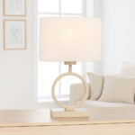 Zand / beige kleurige tafellamp Sienna met ovale kap linnen naturel - Afbeelding 2