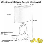 Landelijke zand / beige tafellamp Verona small met ovale kap | Coffee on gold - Afbeelding 3