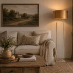 Beige vloerlamp Verona met ovale velvet kap Coffee on Gold 50 cm – 162 cm hoog - Afbeelding 2
