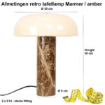 Marble tafellamp met echt marmer en beige glas Ø 30 cm – retro design – 38 cm hoog - Afbeelding 3