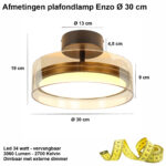 Plafondlamp Enzo Ø 30 cm met amber glas – zwart/brons – 3060 lumen – dimbaar - Afbeelding 3